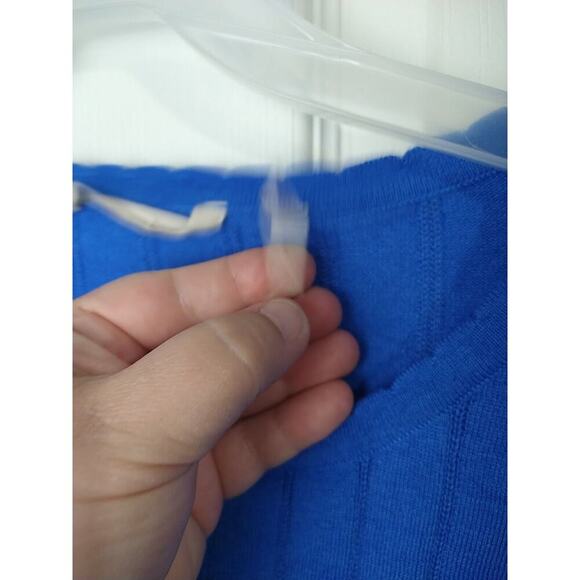 Soft Surroundings Woman L Sweater Blue Pullover Button Sleeve Scalloped Trim... - Picture 4 of 10